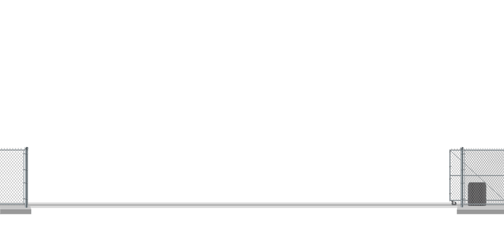 Automated chain link V-Track gate in open position